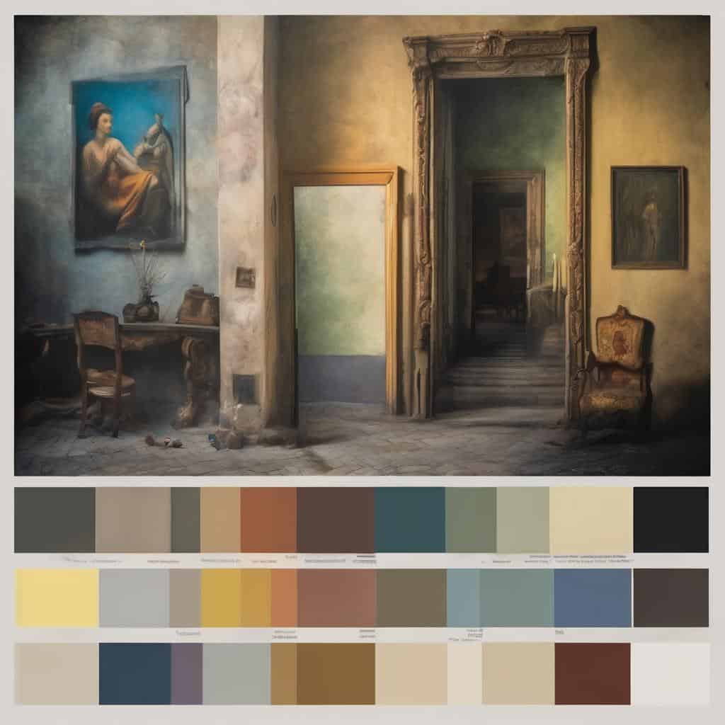 Φωτογραφία από εσωτερικό χώρο με κλασική τέχνη, πίνακες και αρχιτεκτονικά στοιχεία.